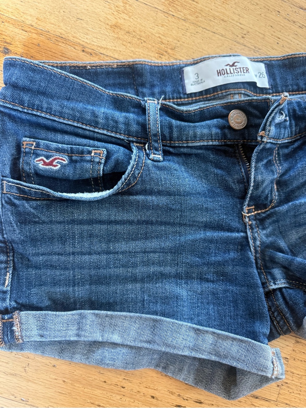 Hollister Blue Denim High-Rise Shorts with Branded Button